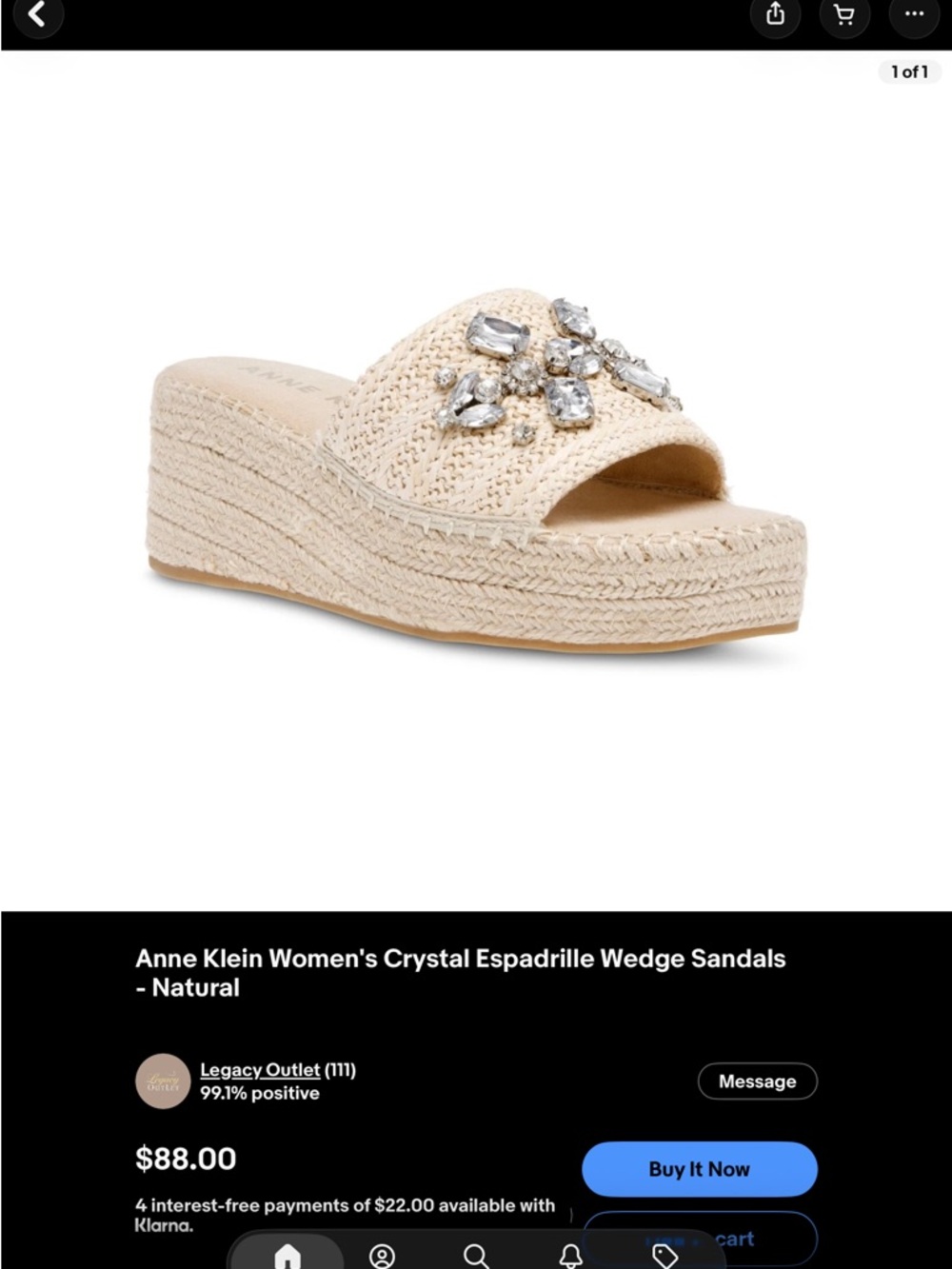Anne Klein Natural Crystal Espadrille Wedge Sandals
